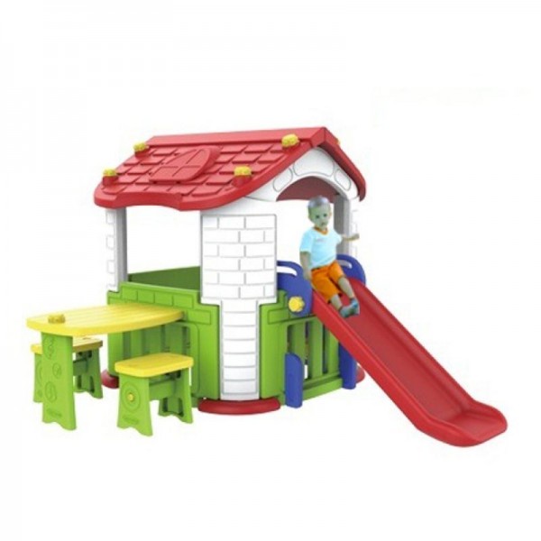 MYTS - All-in-1 Playhouse + Side Table & Chair + Slide Red