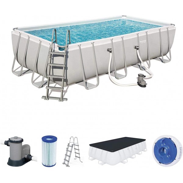 Bestway 18' x 9' x 48"/5.49m x 2.74m x 1.22m Power Steel Rectangular Frame Pool Set